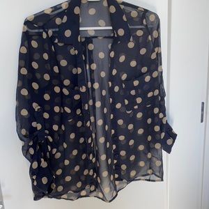 Navy sheer polka dot blouse